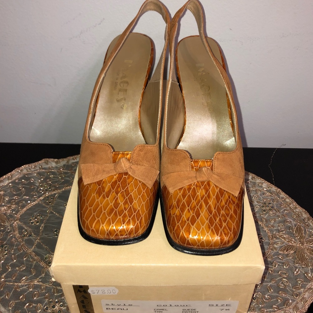 Suede and Patent Leather Slingback Shoes